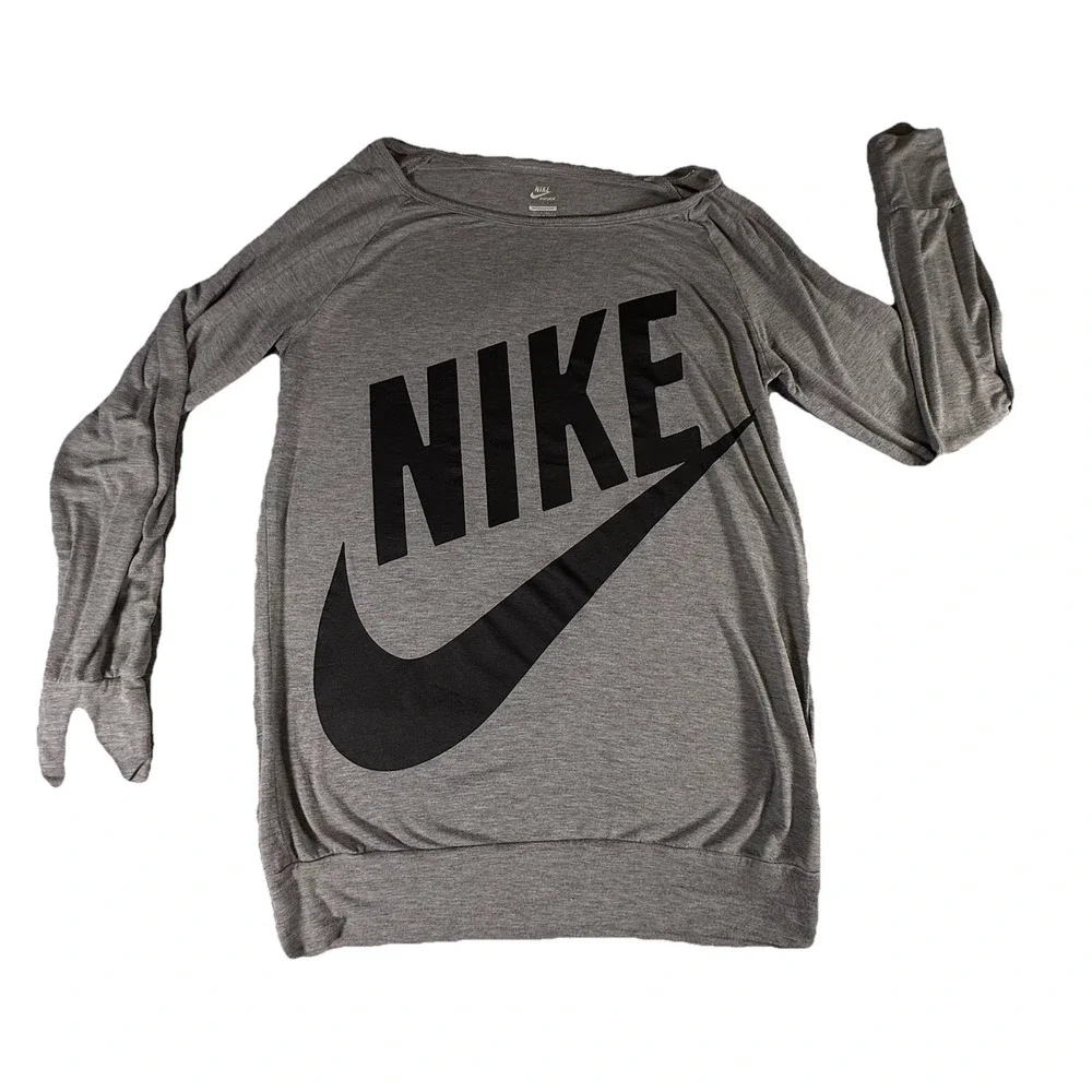 Nike Sportwear Womens Tee Shirt Size L  Gray Oversized Rayon/viscose Long Sleeve